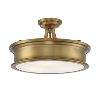 Watkins Three Light Semi-Flush Mount in Warm Brass