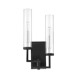 Folsom Two Light Wall Sconce in Matte Black with Polished Chrome Accents