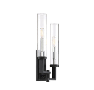 Folsom Two Light Wall Sconce in Matte Black with Polished Chrome Accents