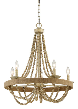 Mchan Five Light Chandelier in Natural Wood with Rope