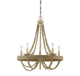 Mchan Five Light Chandelier in Natural Wood with Rope