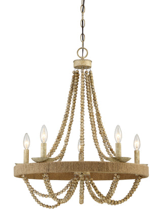 Mchan Five Light Chandelier in Natural Wood with Rope