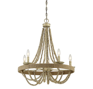 Mchan Five Light Chandelier in Natural Wood with Rope