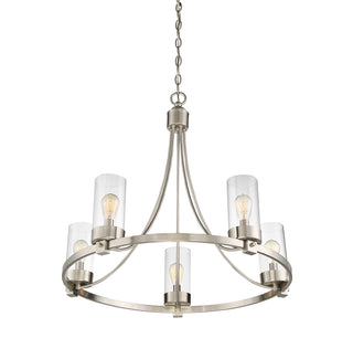 Mchan Five Light Chandelier in Brushed Nickel
