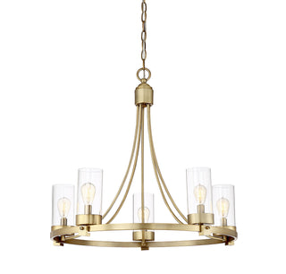 Mchan Five Light Chandelier in Natural Brass
