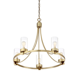 Mchan Five Light Chandelier in Natural Brass