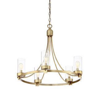 Mchan Five Light Chandelier in Natural Brass