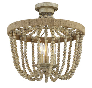Msemi Three Light Semi-Flush Mount in Natural Wood with Rope
