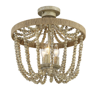 Meridian - M60002-97 - Three Light Semi-Flush Mount - Msemi - Natural Wood with Rope