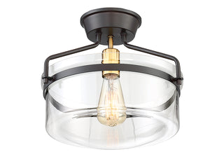 Msemi One Light Semi-Flush Mount in Oil Rubbed Bronze with Natural Brass