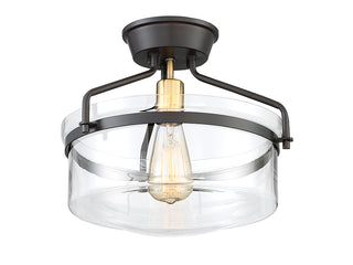 Msemi One Light Semi-Flush Mount in Oil Rubbed Bronze with Natural Brass