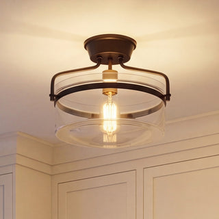 Msemi One Light Semi-Flush Mount in Oil Rubbed Bronze with Natural Brass