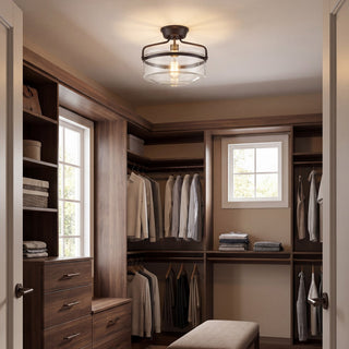 Msemi One Light Semi-Flush Mount in Oil Rubbed Bronze with Natural Brass