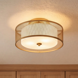 Msemi Three Light Flush Mount in Natural Brass