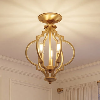 Msemi Three Light Convertible Semi-Flush/Pendant in Natural Brass