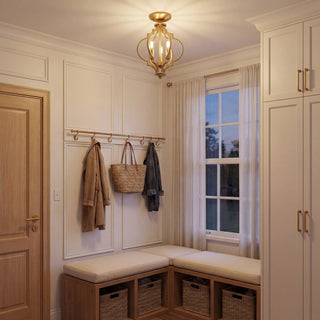 Msemi Three Light Convertible Semi-Flush/Pendant in Natural Brass