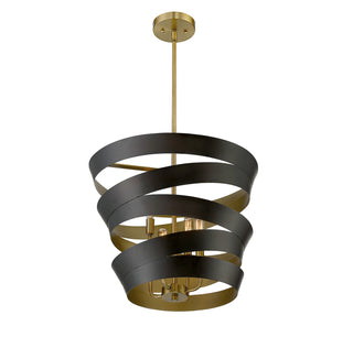 Mpend Four Light Pendant in Matte Black with Gold
