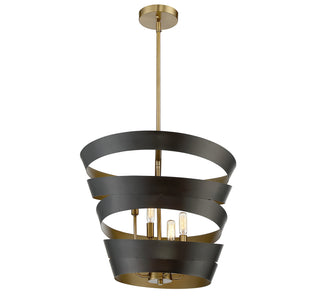 Mpend Four Light Pendant in Matte Black with Gold