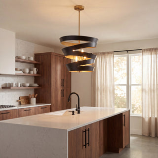 Mpend Four Light Pendant in Matte Black with Gold