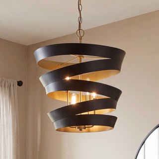 Mpend Four Light Pendant in Matte Black with Gold