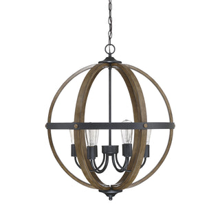 Mpend Six Light Pendant in Wood with Black