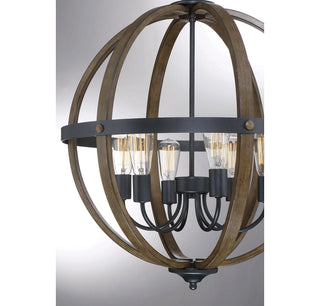 Mpend Six Light Pendant in Wood with Black