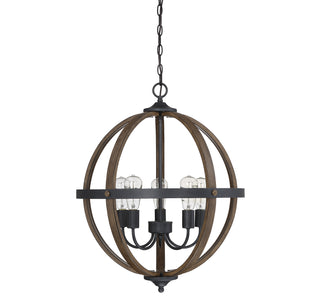 Mchan Five Light Pendant in Wood with Black