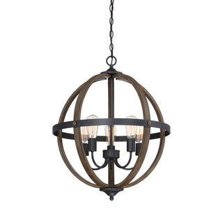 Mchan Five Light Pendant in Wood with Black