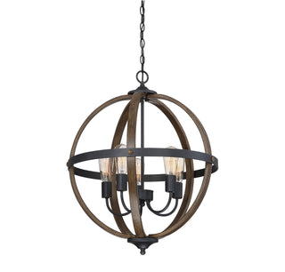 Mchan Five Light Pendant in Wood with Black