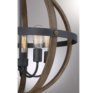 Mchan Five Light Pendant in Wood with Black