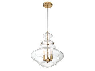 Mpend Three Light Pendant in Natural Brass