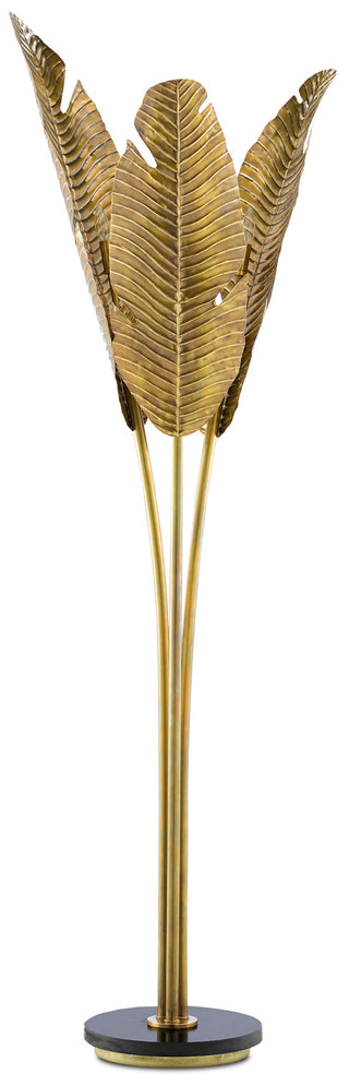 Tropical Three Light Floor Lamp in Vintage Brass/Black