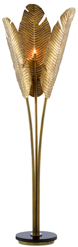 Tropical Three Light Floor Lamp in Vintage Brass/Black