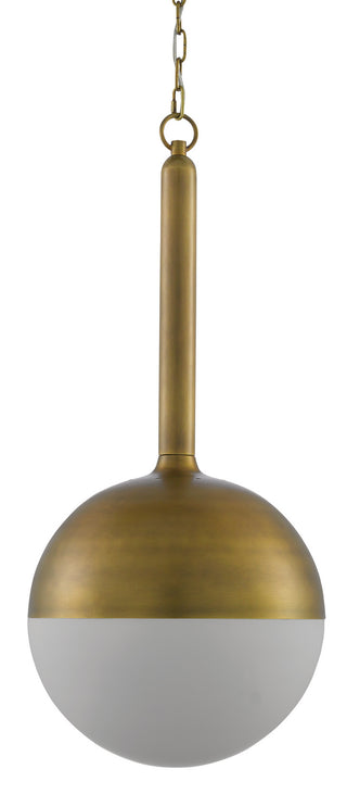 Moonward One Light Pendant in Antique Brass/Opaque White