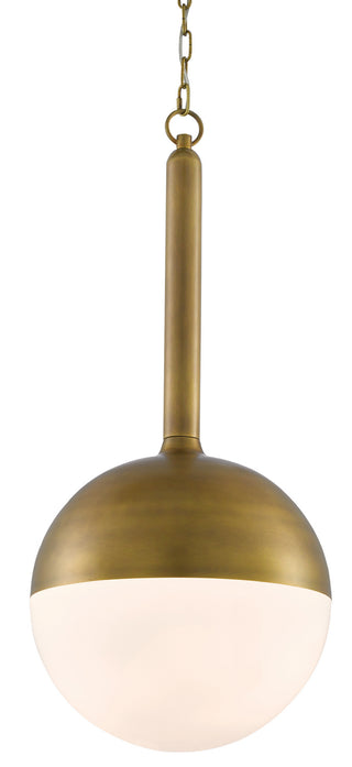 Moonward One Light Pendant in Antique Brass/Opaque White