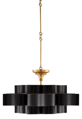 Grand Lotus Six Light Chandelier in Satin Black/Contemporary Gold Leaf