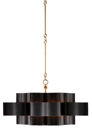 Grand Lotus Six Light Chandelier in Satin Black/Contemporary Gold Leaf