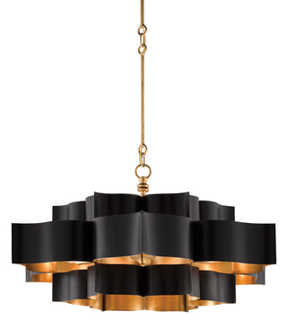 Currey and Company - 9000-0429 - Six Light Chandelier - Grand Lotus - Satin Black/Contemporary Gold Leaf