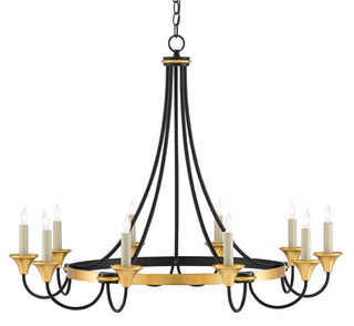 Hanlon Ten Light Chandelier in Contemporary Gold Leaf/Washed Black