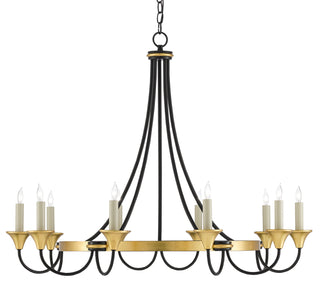 Currey and Company - 9000-0474 - Ten Light Chandelier - Hanlon - Contemporary Gold Leaf/Washed Black