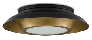 Metaphor Three Light Flush Mount in Antique Brass/Black/White
