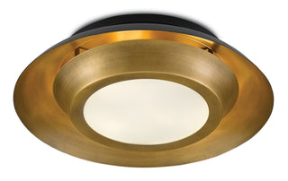 Metaphor Three Light Flush Mount in Antique Brass/Black/White