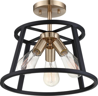 Chassis Three Light Semi Flush Mount in Copper Brushed Brass / Matte Black