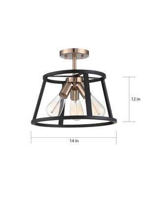 Chassis Three Light Semi Flush Mount in Copper Brushed Brass / Matte Black