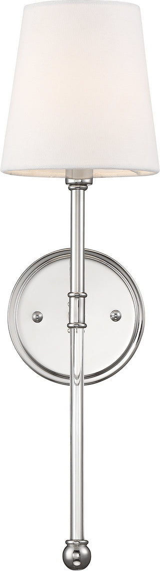Olmstead One Light Wall Sconce in Polished Nickel / White Fabric