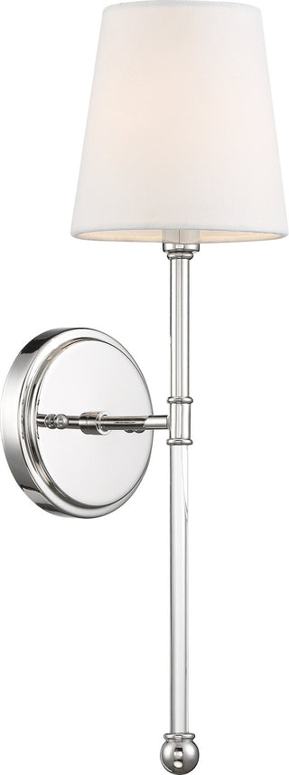 Olmstead One Light Wall Sconce in Polished Nickel / White Fabric