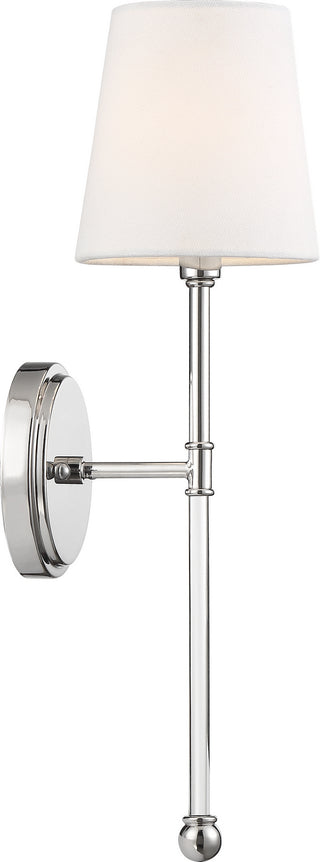 Olmstead One Light Wall Sconce in Polished Nickel / White Fabric