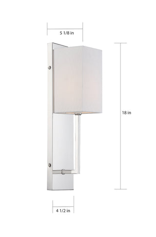 Vesey One Light Wall Sconce in Polished Nickel / White Fabric