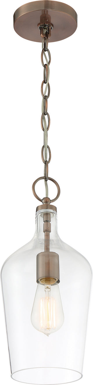 Hartley One Light Pendant in Antique Copper / Clear Glass