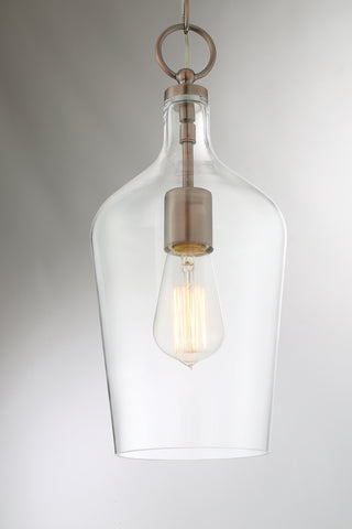 Hartley One Light Pendant in Antique Copper / Clear Glass